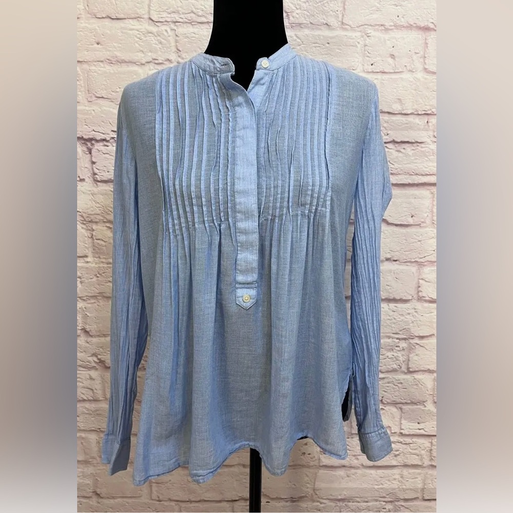 Gap Light Blue Chambray Pleated Pullover Blouse - image 1